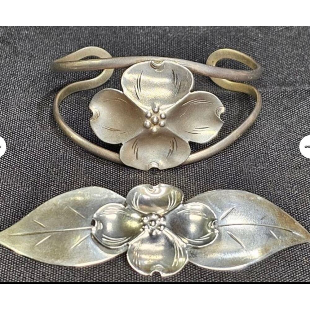 Stuart Nye Dogwood Sterling Silver Bracelet & Brooch Vintage North Carolina Set
